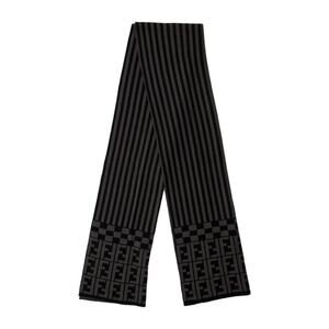 Fendi Black Grey FF MONOGRAM Wool Scarf